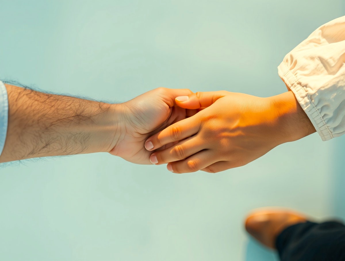 Two people holding hands